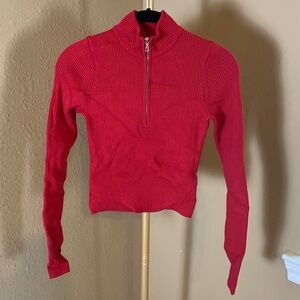 GSTQ Red Ribbed Quarter Zip Long Sleeve Top XS/S